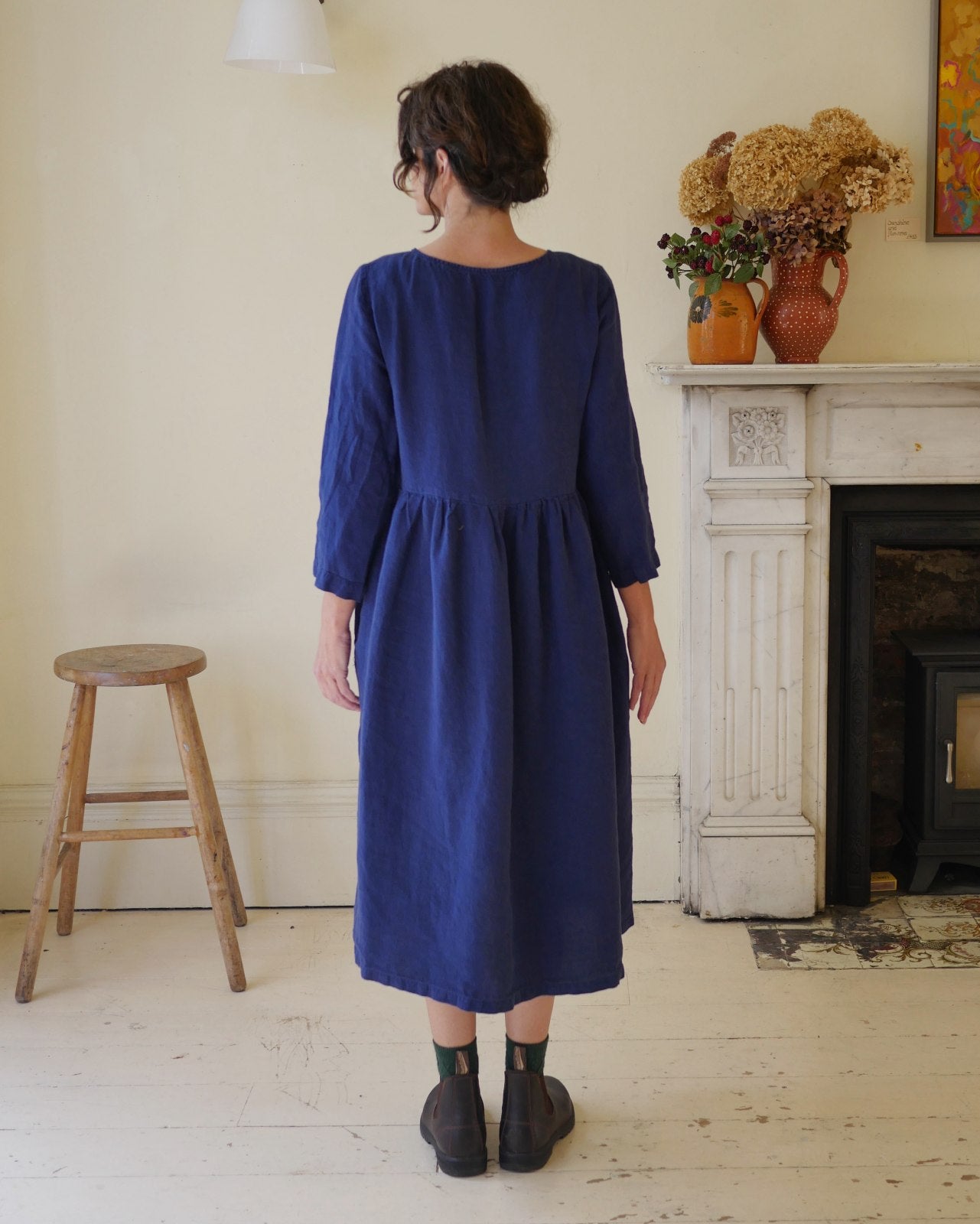 Handmade Linen Midi Dress in Navy