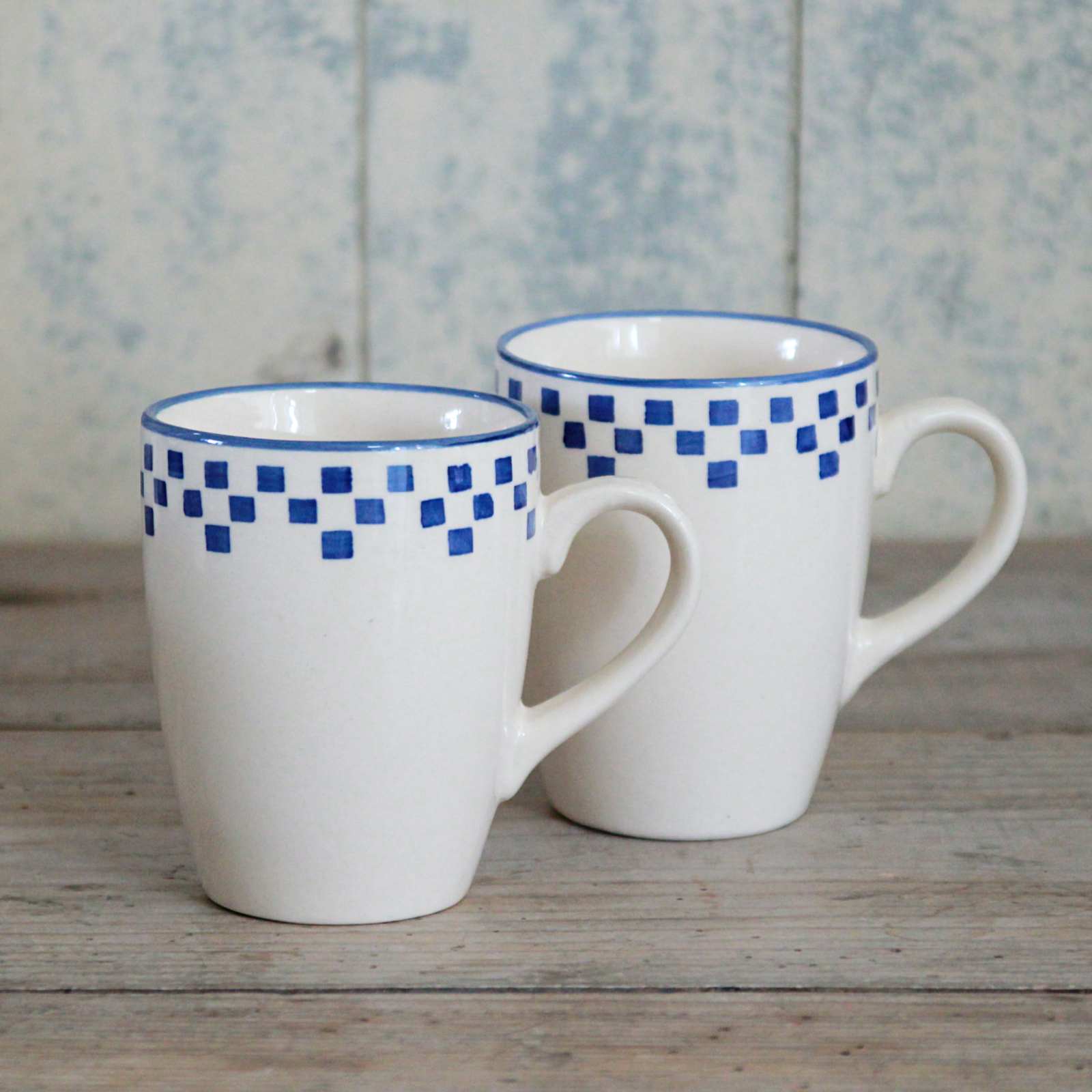 Stencil Mugs - Blue Check