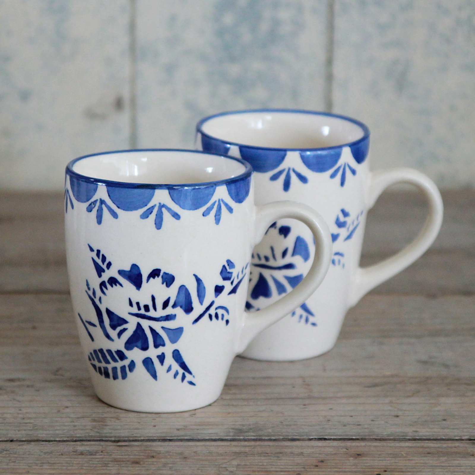 Stencil Mugs - Blue Flower