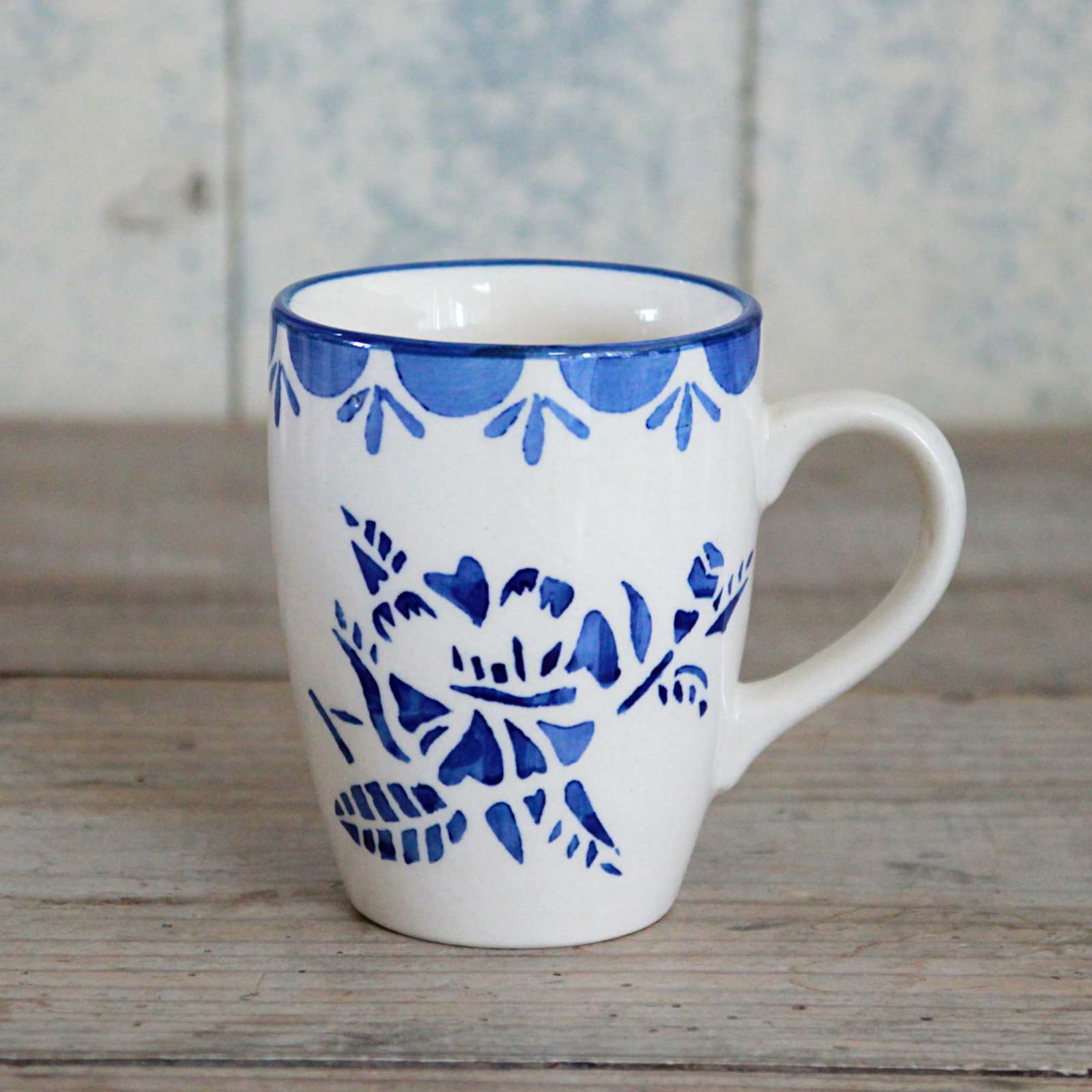 Stencil Mug - Blue Flower