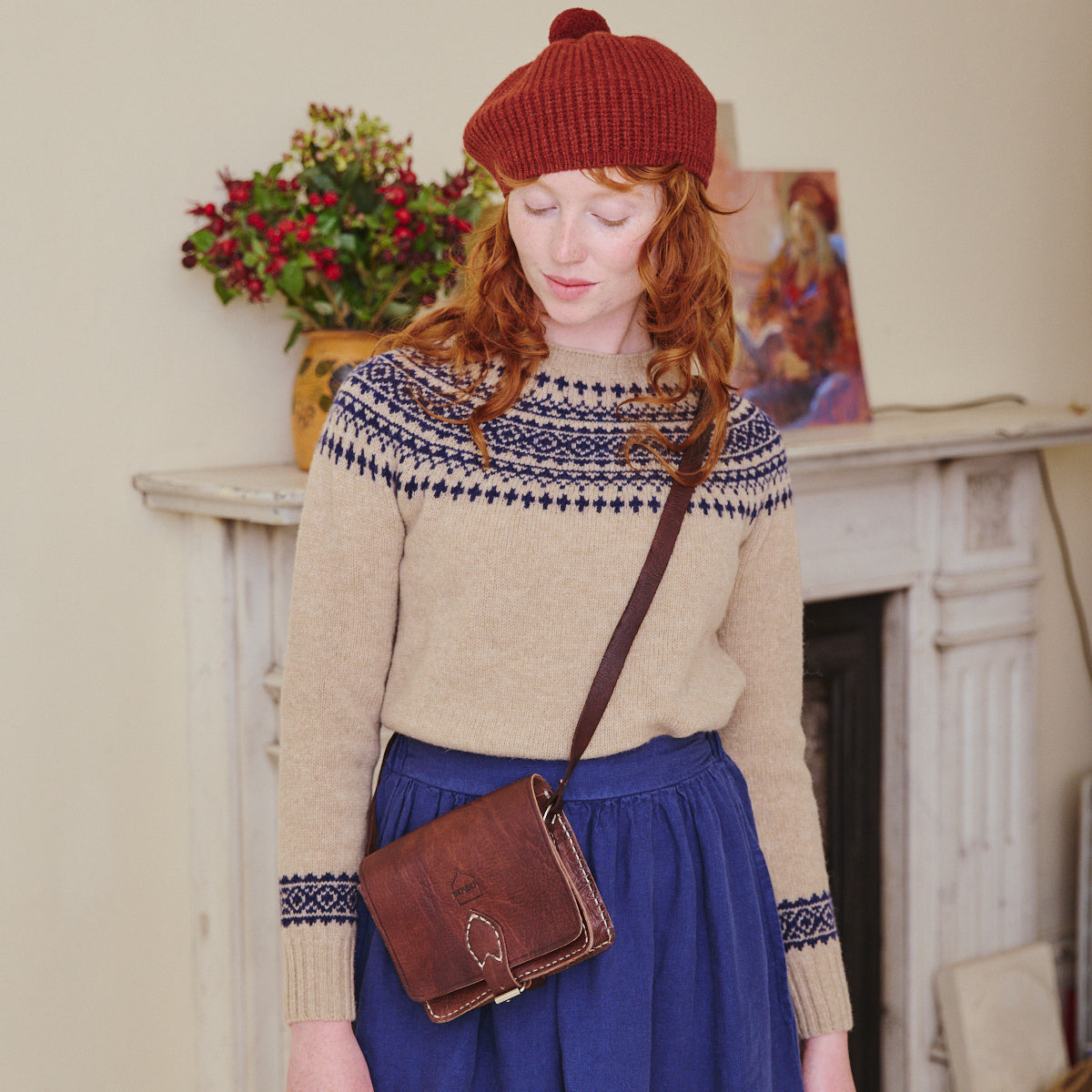 Classic Fair Isle Jumper - Pebble & Navy