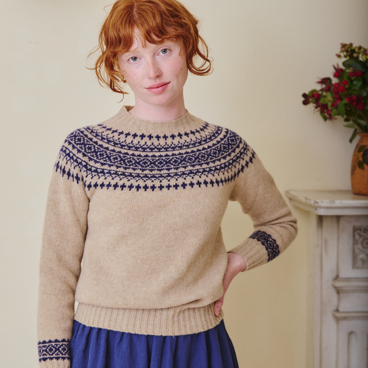 Classic Fair Isle Jumper - Pebble & Navy