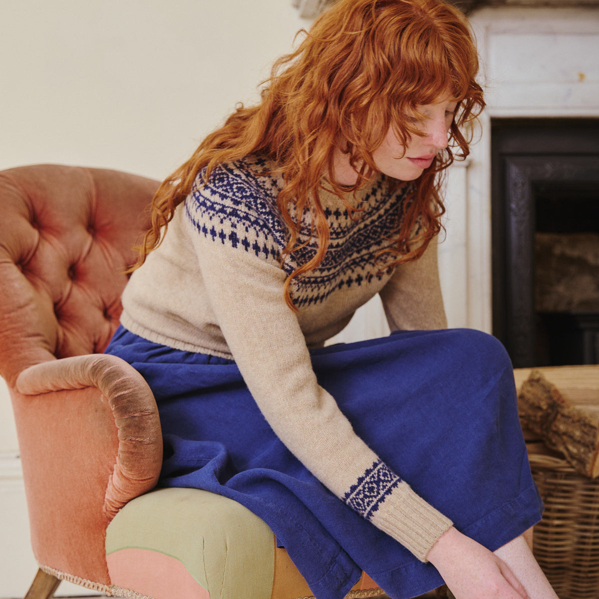 Classic Fair Isle Jumper - Pebble & Navy