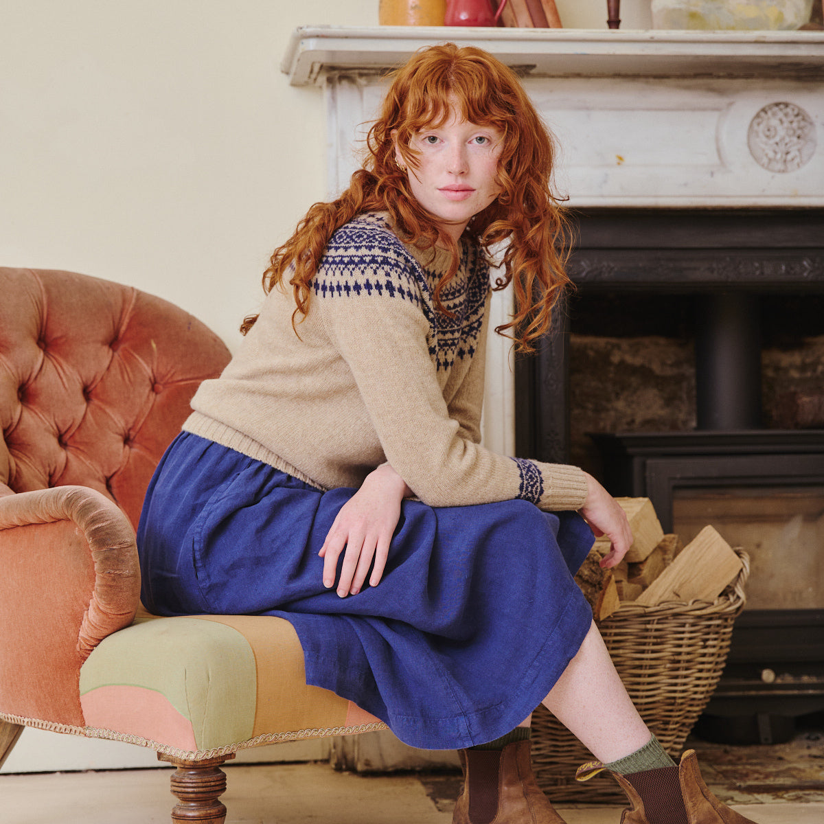 Classic Fair Isle Jumper - Pebble & Navy