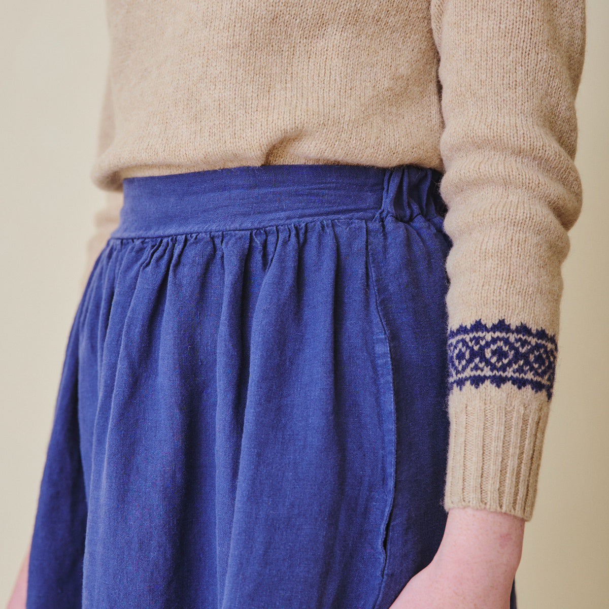 High Waisted Linen Skirt - Navy