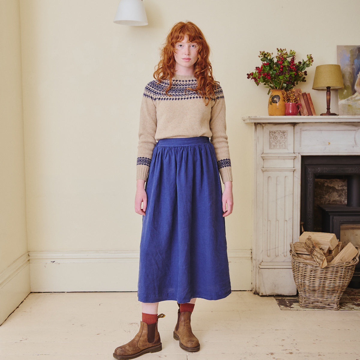 High Waisted Linen Skirt - Navy