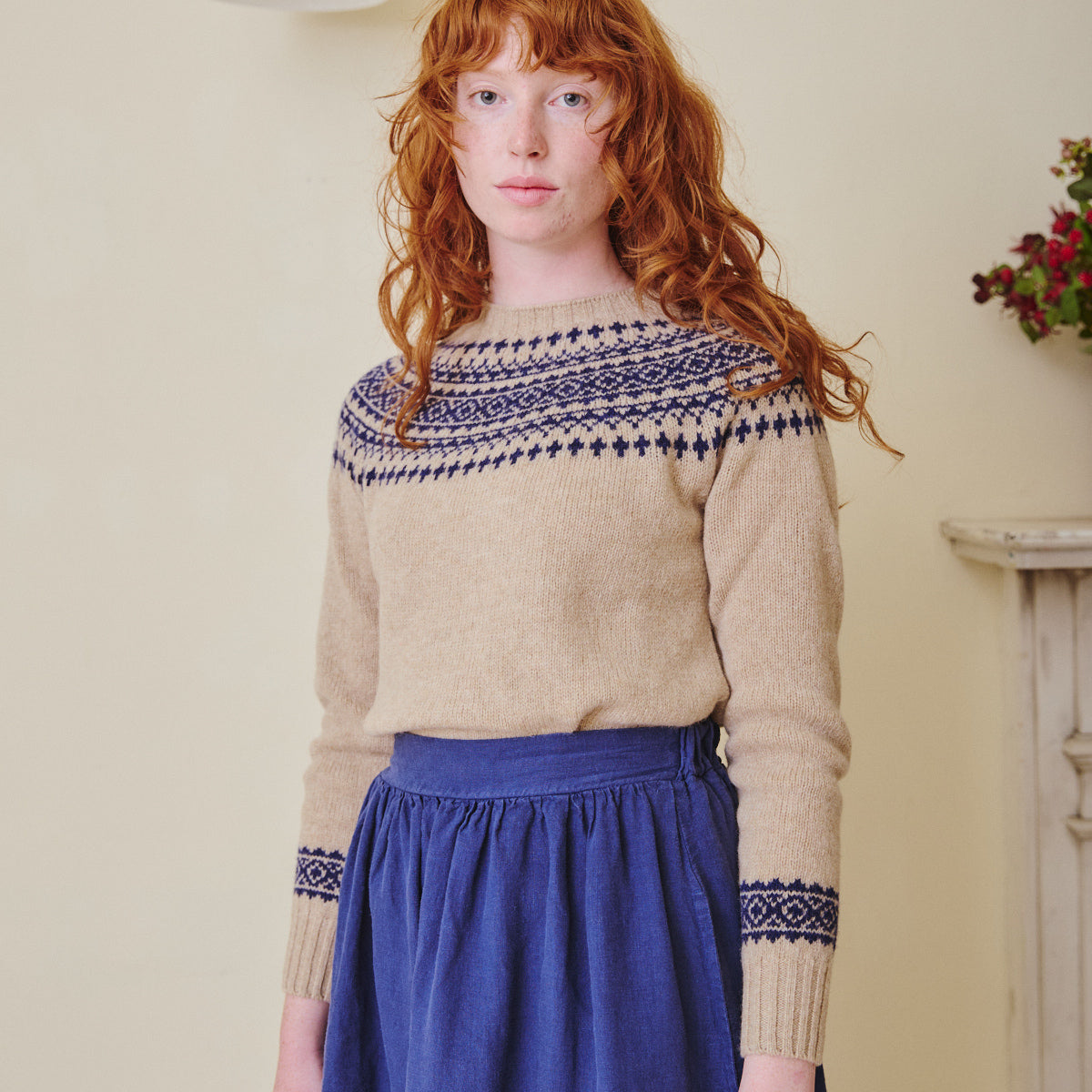 High Waisted Linen Skirt - Navy