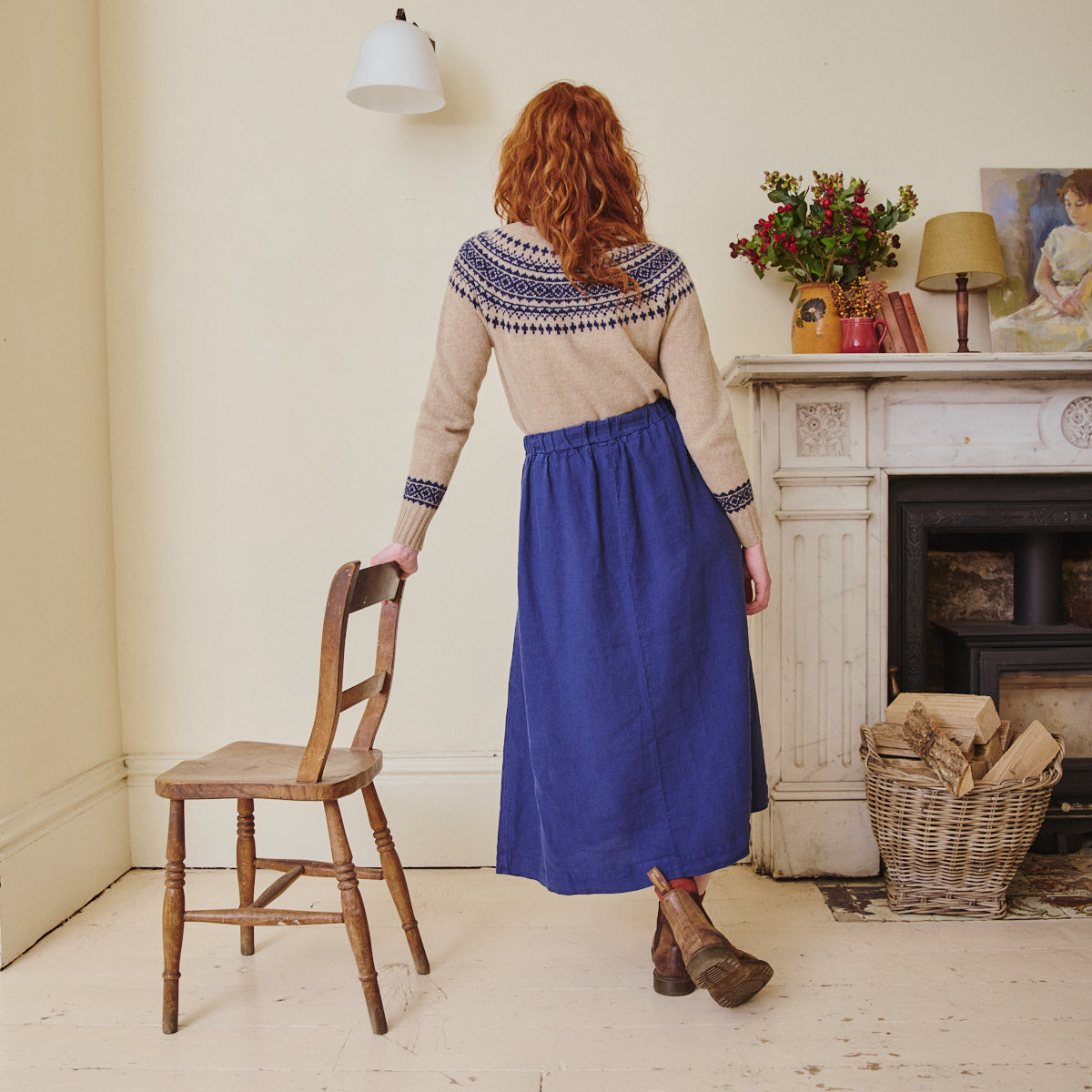 High Waisted Linen Skirt - Navy