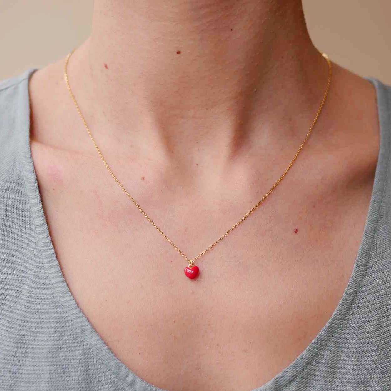 Tiny Red Heart Necklace