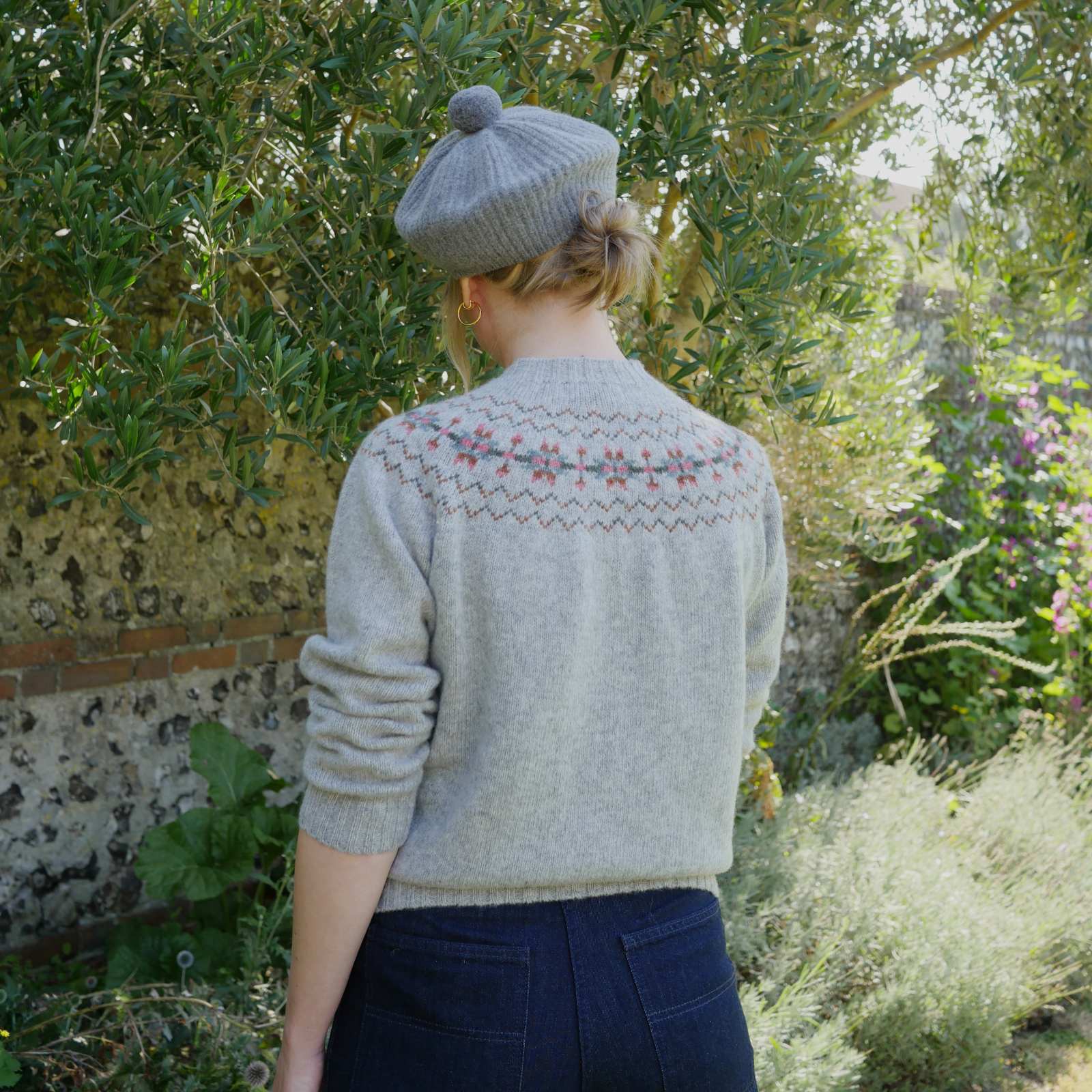 Ribbed Beret with Pom Pom - Grey