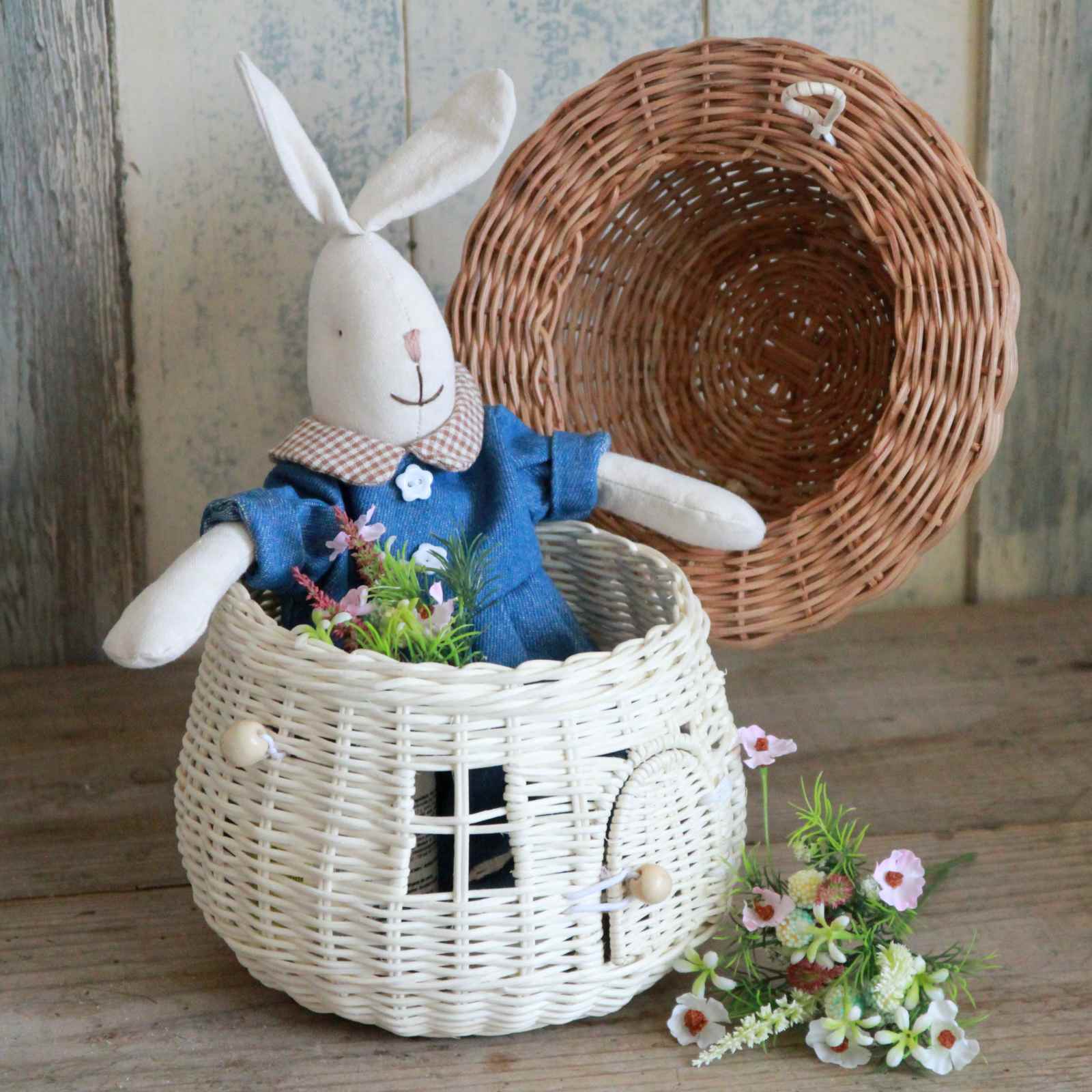 Rattan Mushroom Basket Bag with bunny