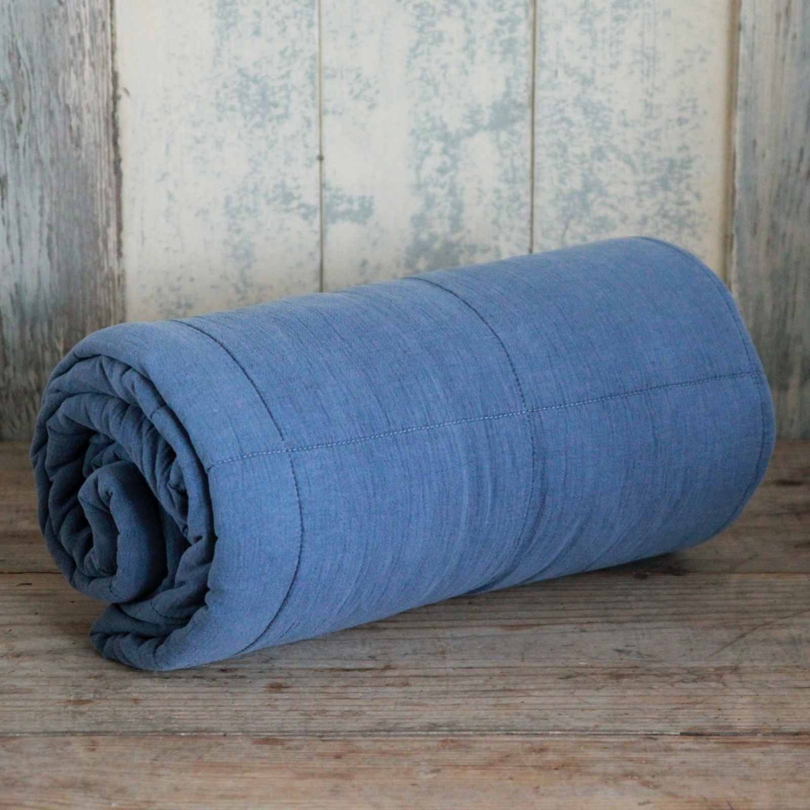 Stonewashed Cotton Quilted Bedspread - Indigo