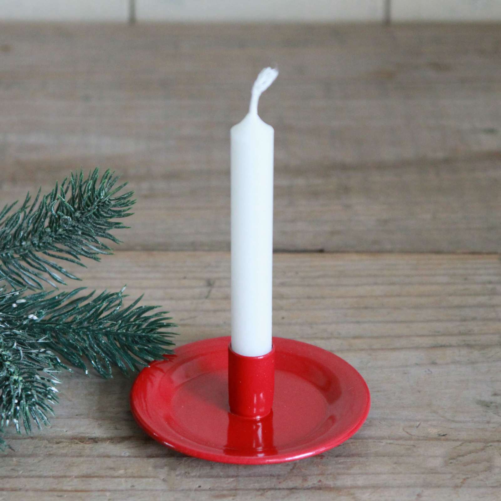 Taper Candle Holder - Red Enamel