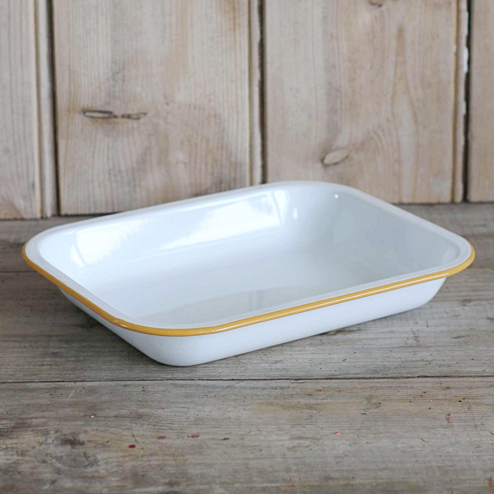 Enamel Roasting Dish, White & Mustard