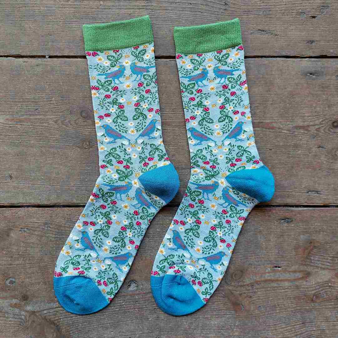 Women's Bamboo Socks in William Morris' Strawberry Thief design