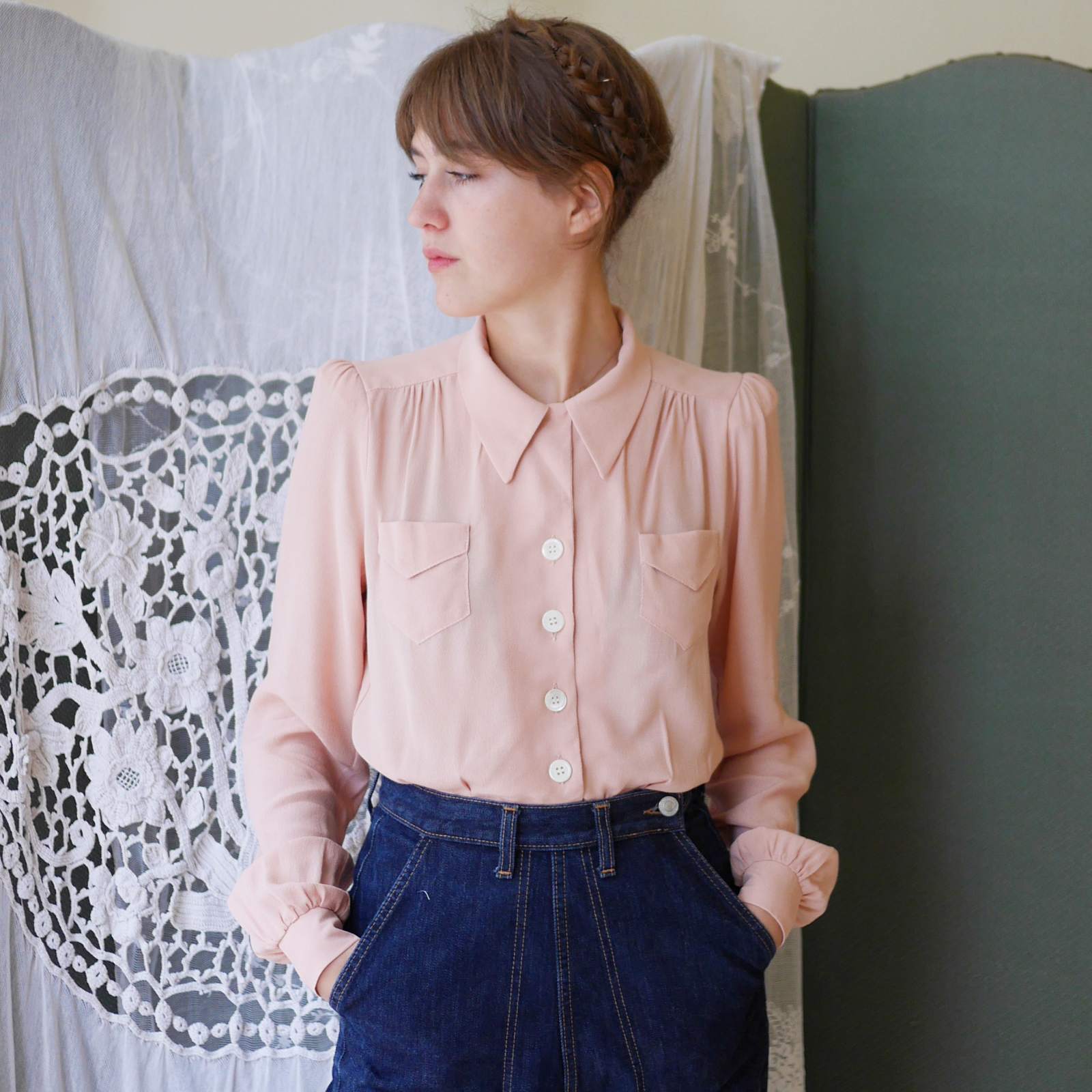 1940 s Blouse Blush Pink