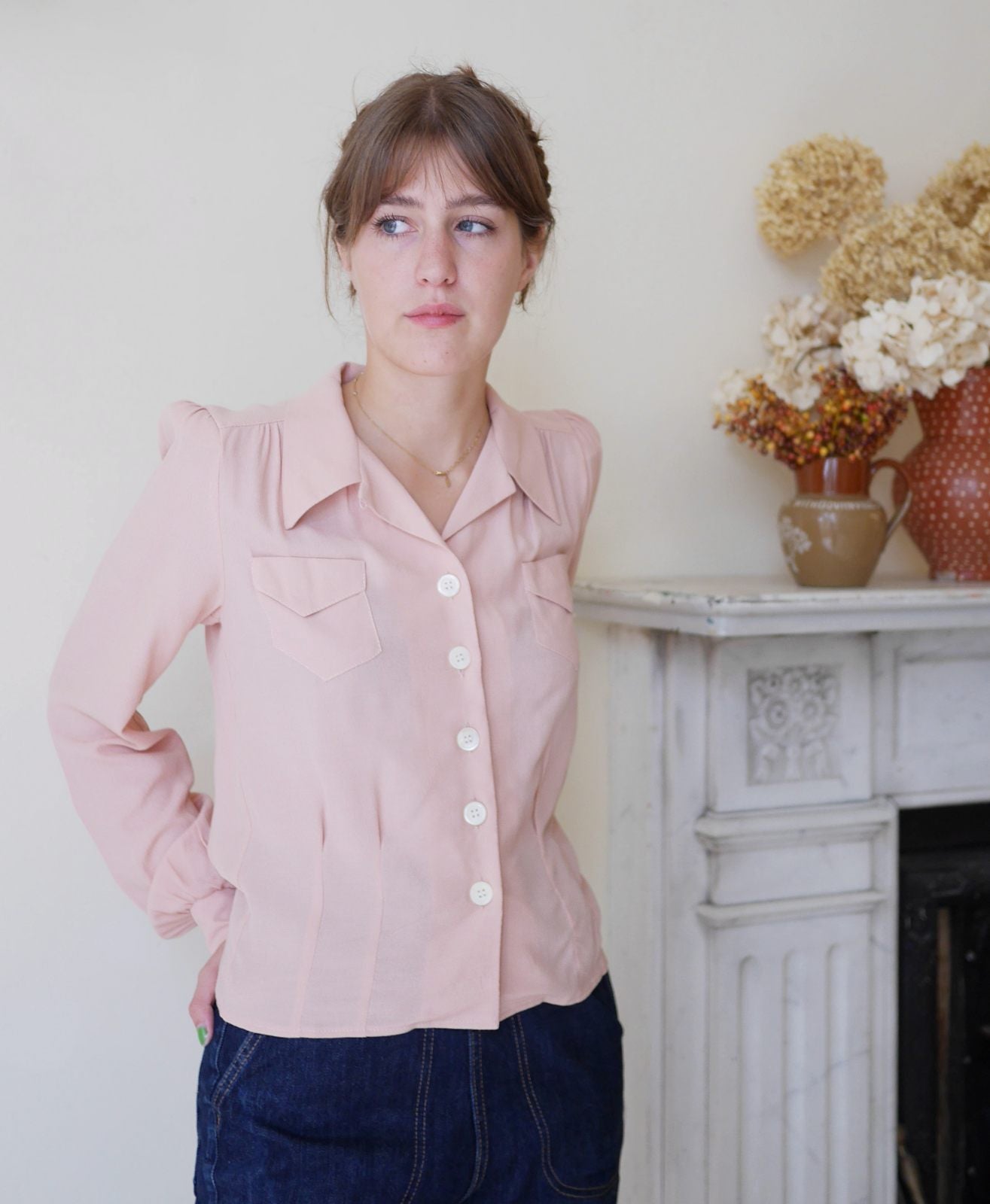 1940’s Vintage Blouse - Blush Pink puff sleeves