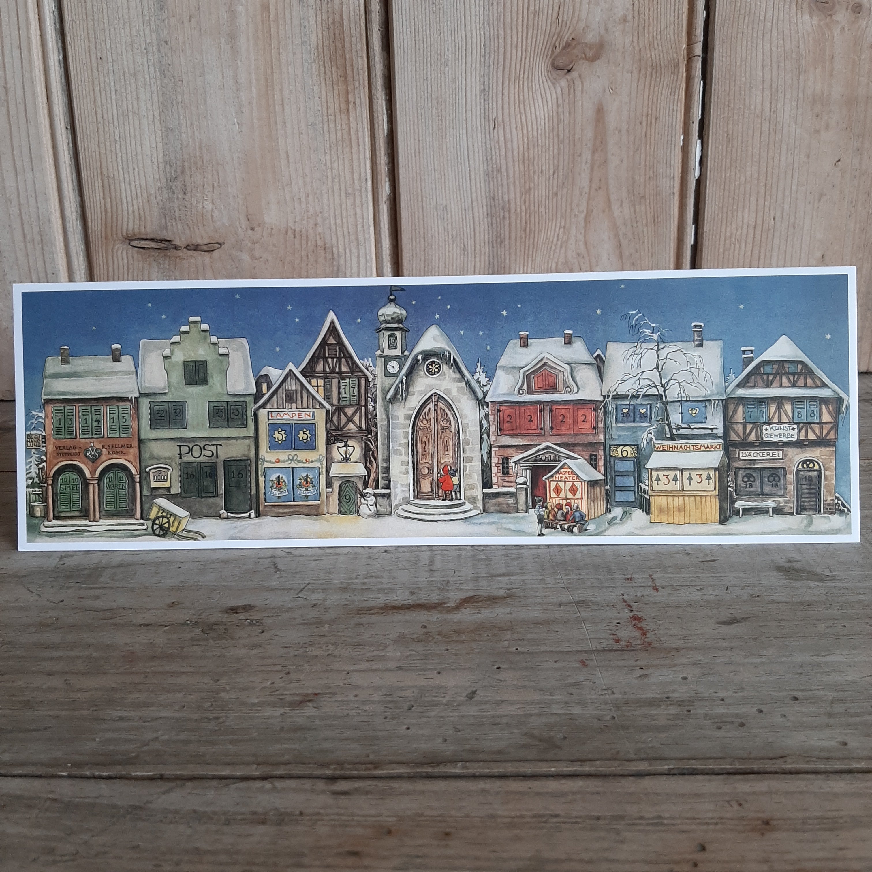 Traditional Advent Calendar Card with Christmas Shops