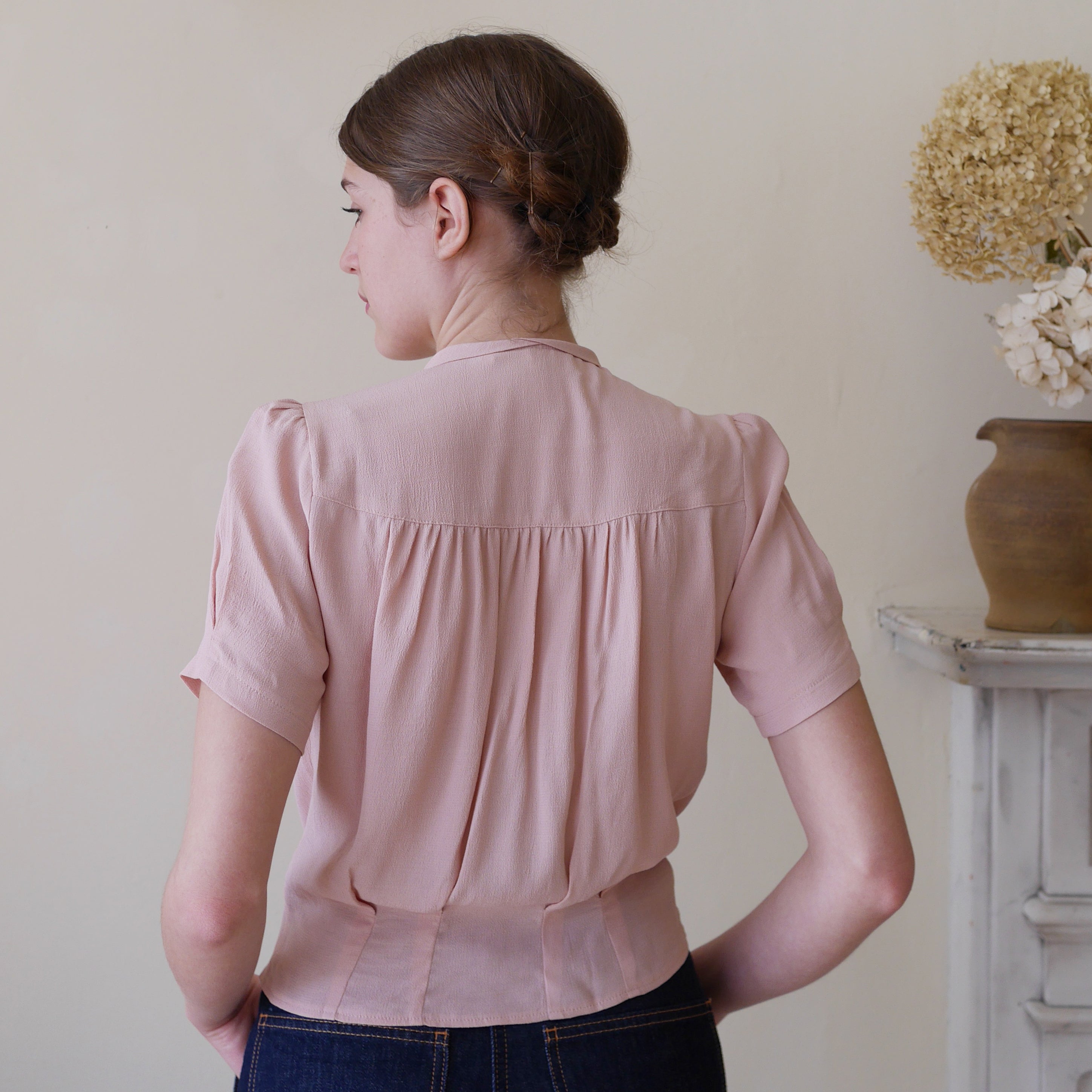 1930's Vintage Blouse - Blush Pink puff sleeves