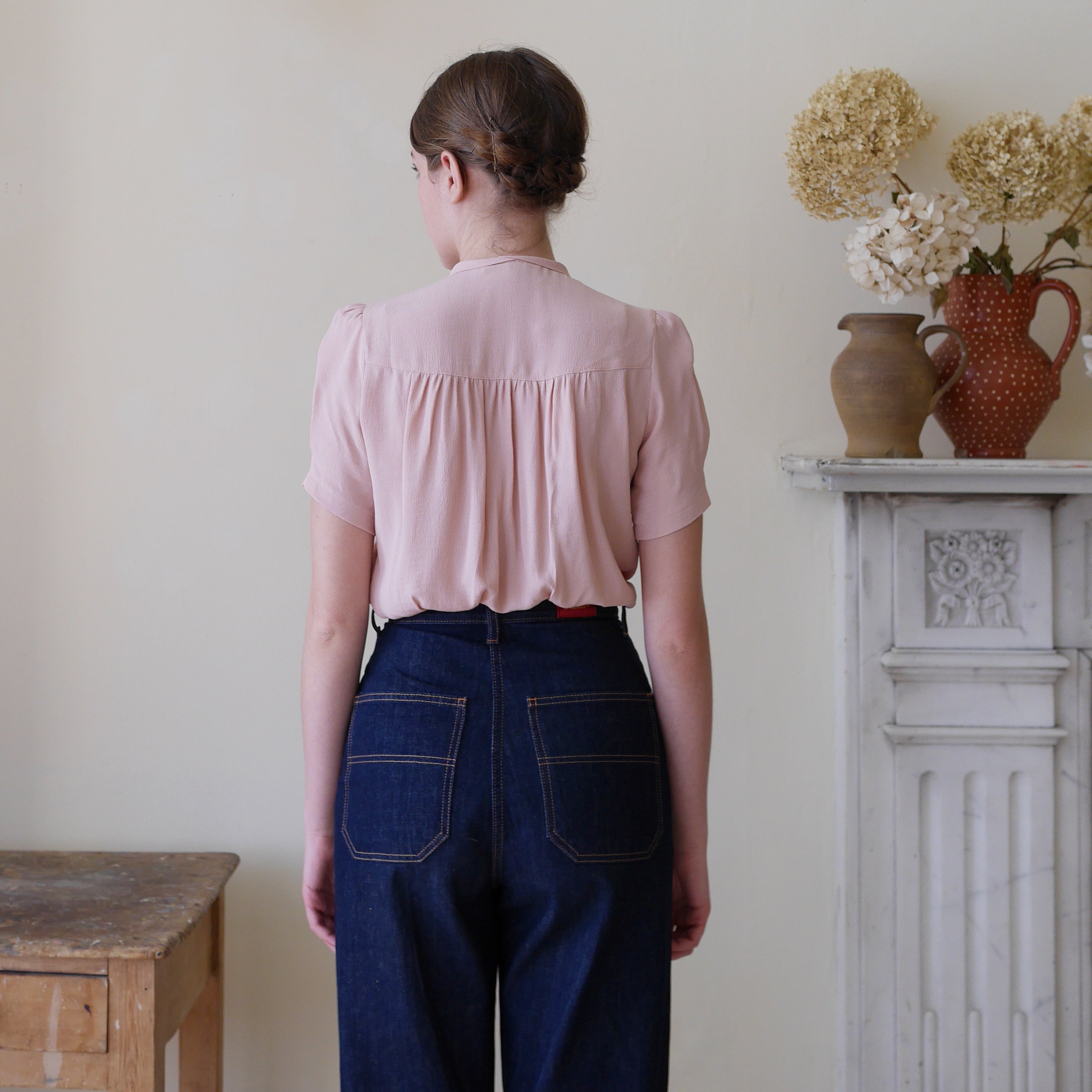 1930's Vintage Blouse - Blush Pink pleated back