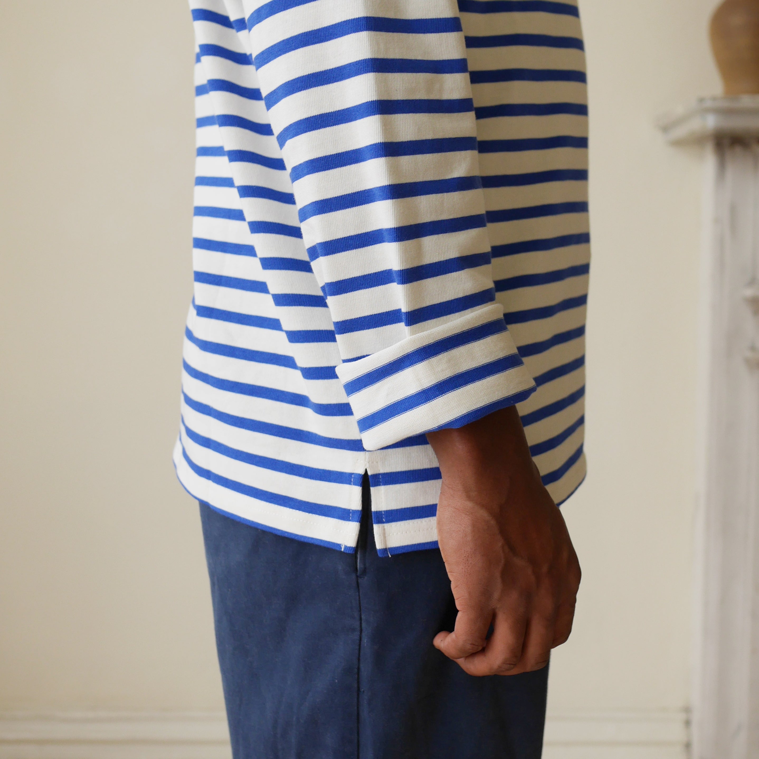 Unisex Striped Breton Top - Cream / French Blue