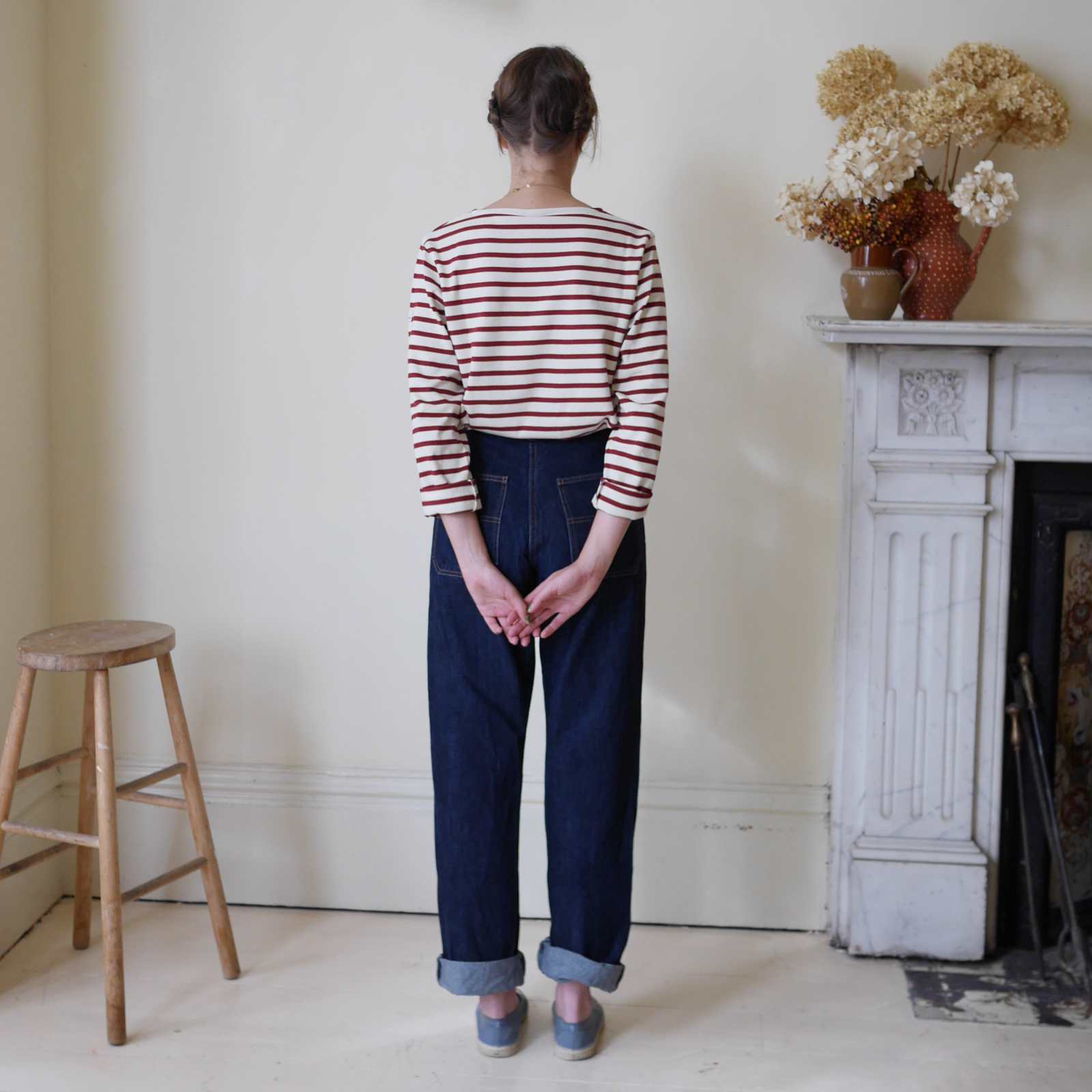 Breton top by Mousqueton in cream and brick colour back view