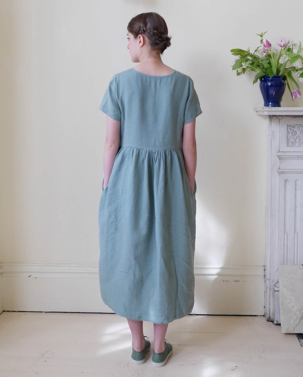 Button Down Linen Dress - Duck Egg