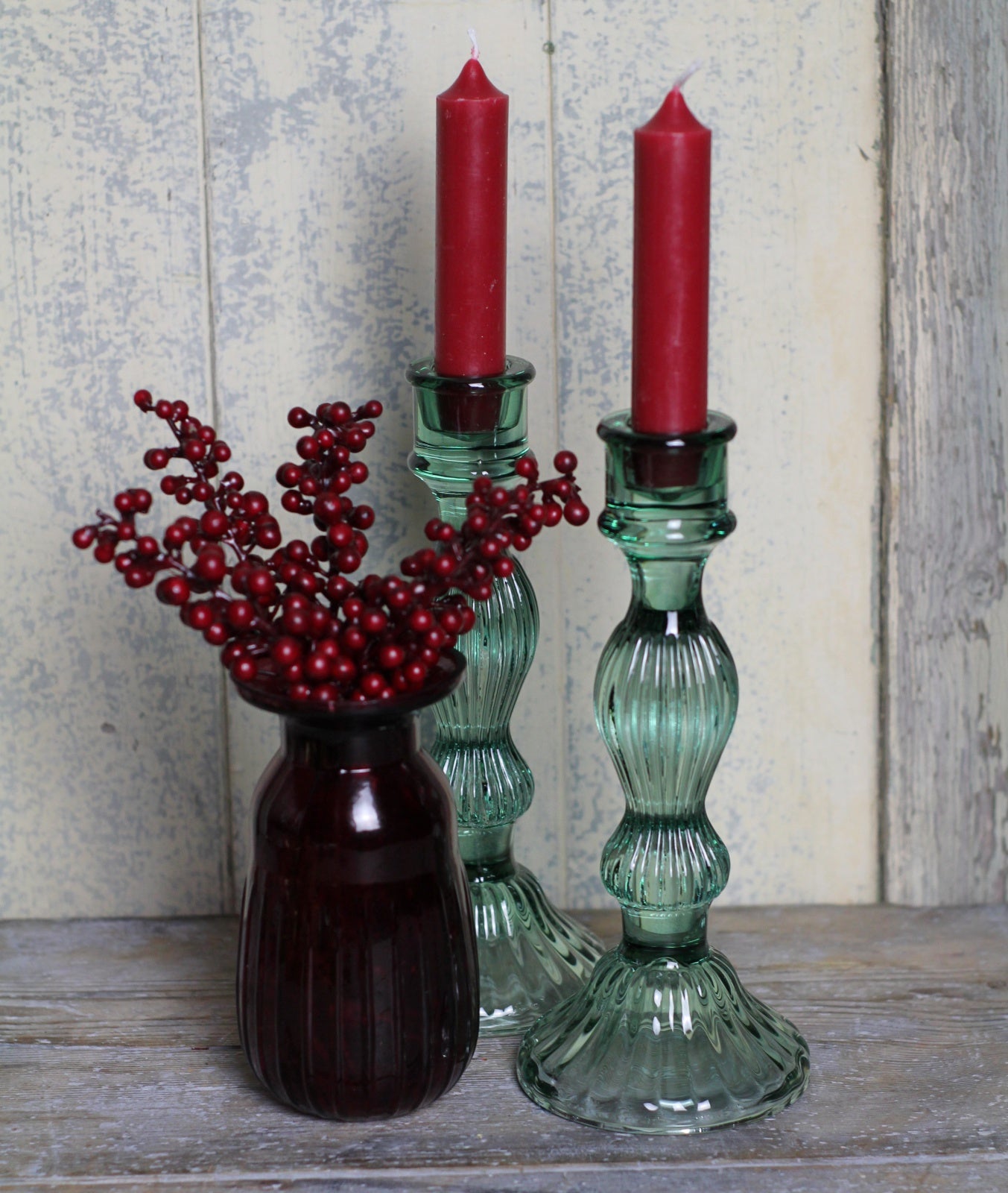 Green Glass Candlestick - Tall - Homeware Store