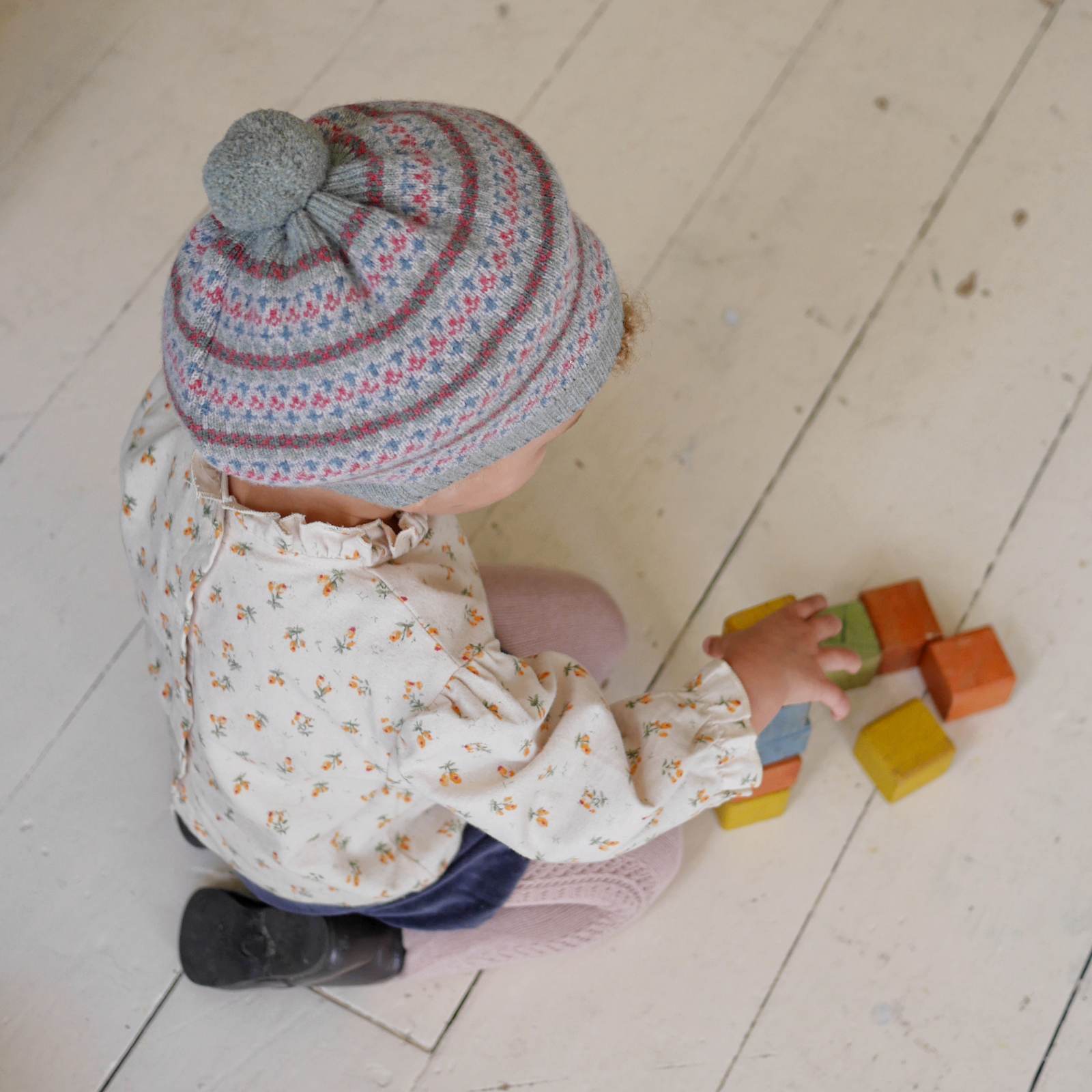 fair isle beret for child with pom pom detail