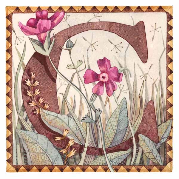 Vintage Card with Botanical Alphabet letter C