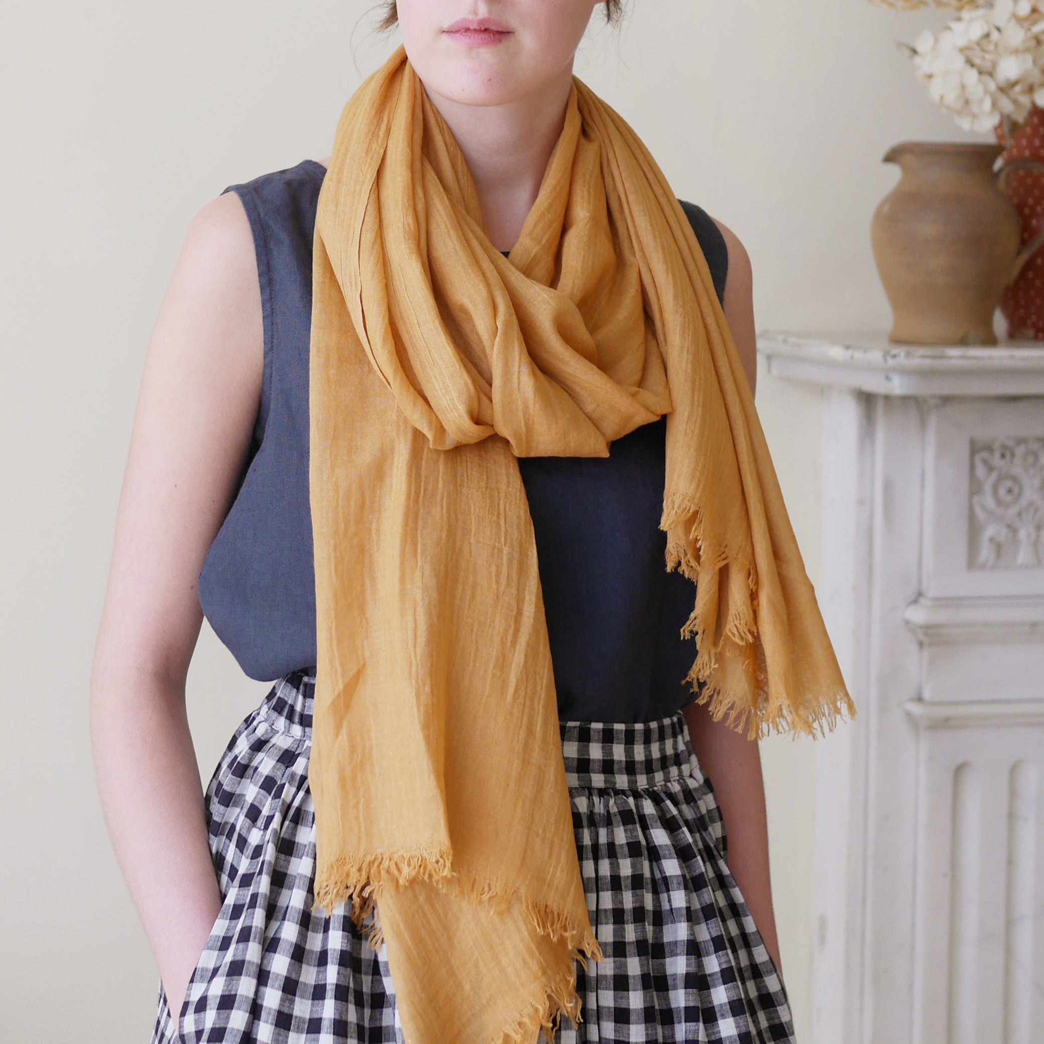 Mustard cotton scarf