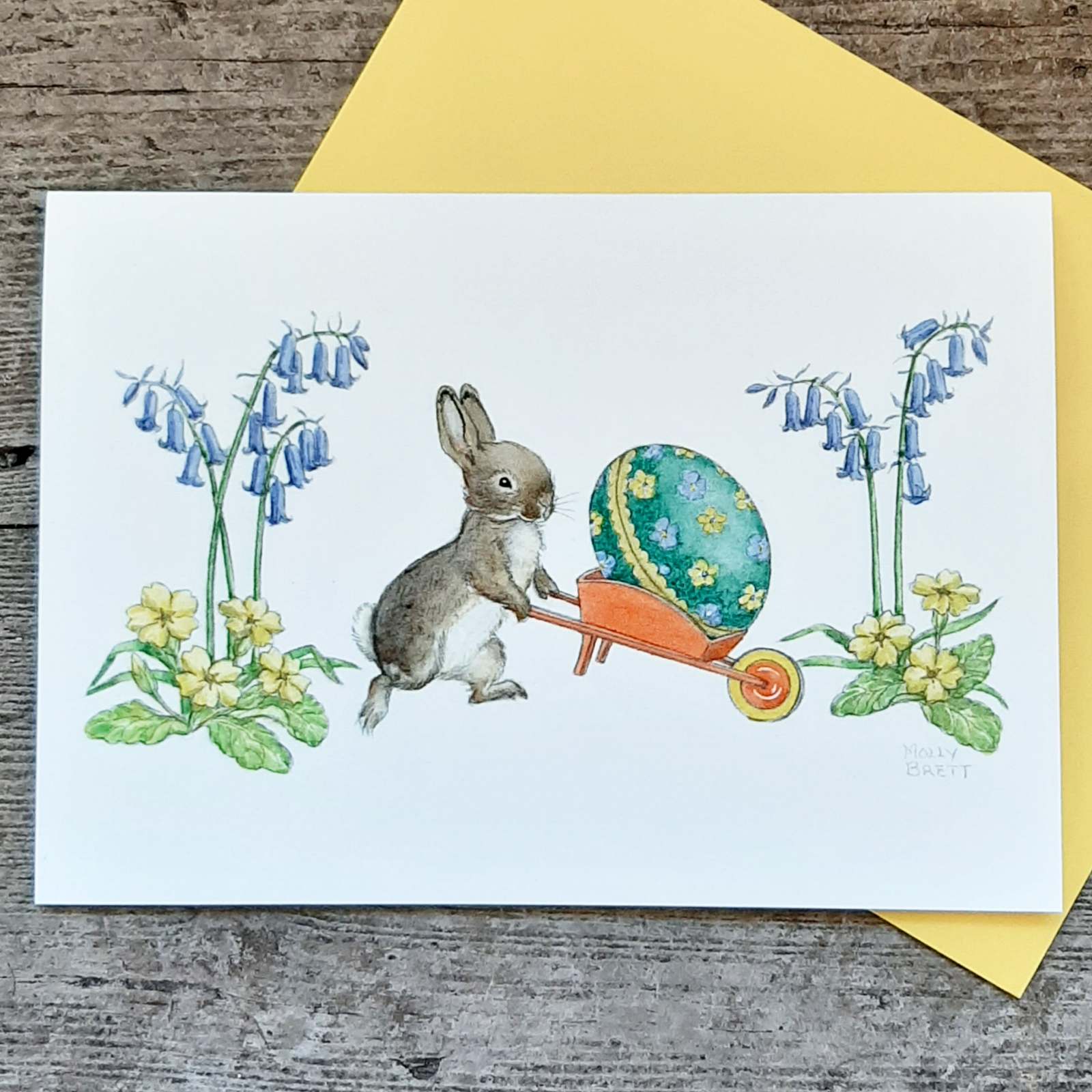 Vintage Easter Card - Easter Egg in Wheelbarrow with Easter bunny