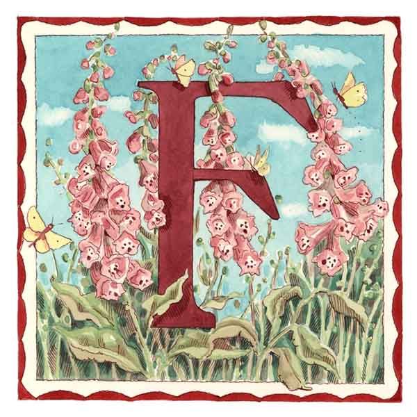 Vintage Card with Botanical Alphabet letter F