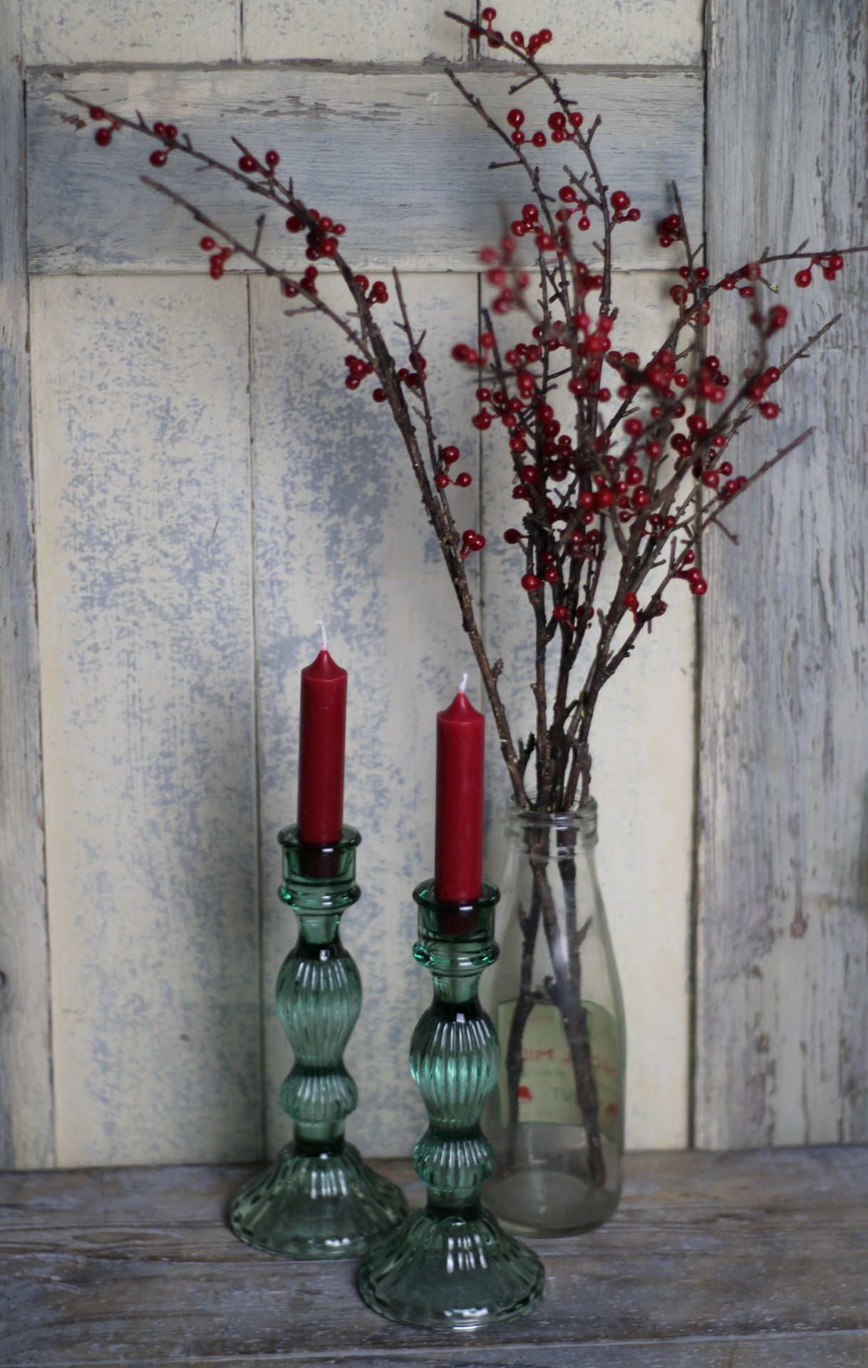 Green Glass Candlestick - Tall - Homeware Store