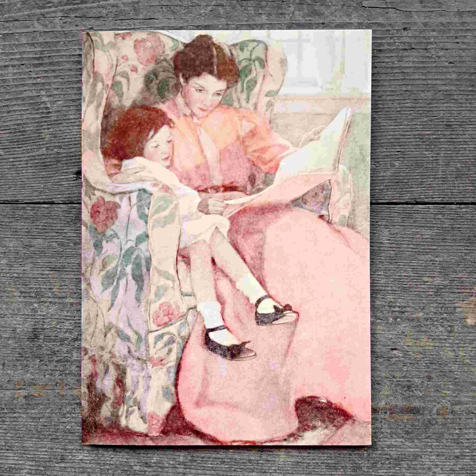 Vintage card 'reading with Mother'