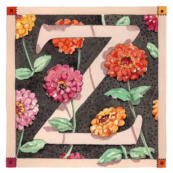 Vintage Card with Botanical Alphabet letter Z