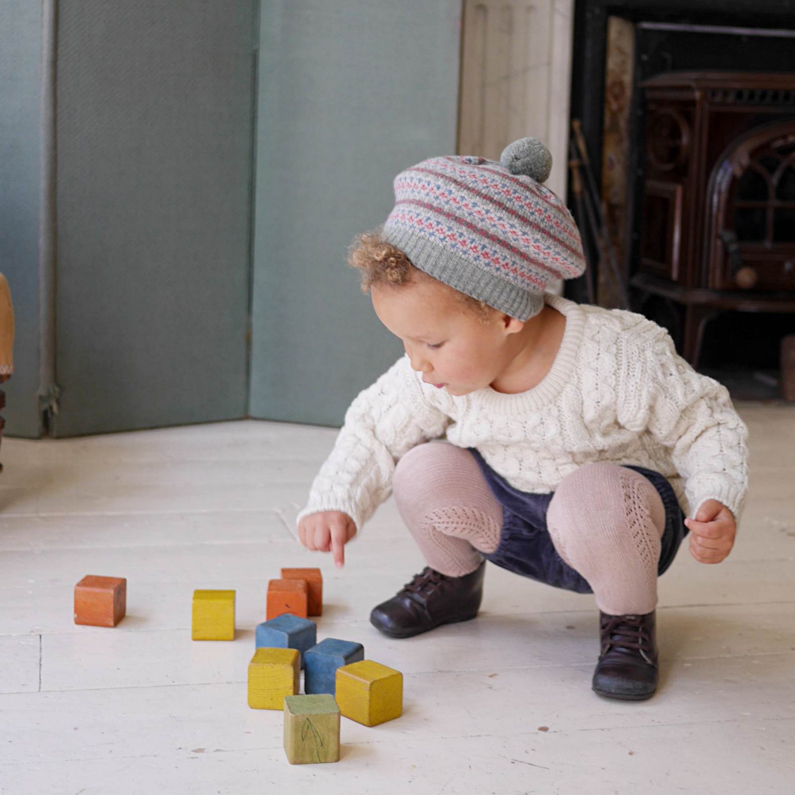 fair isle beret for child with pom pom