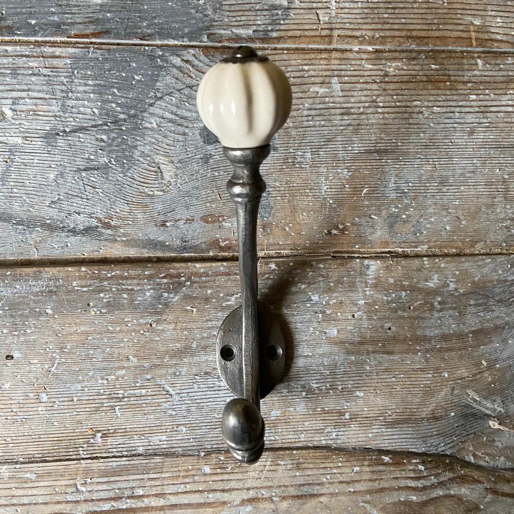 Double Iron Coat Hook - Ceramic Knob - Homeware Store