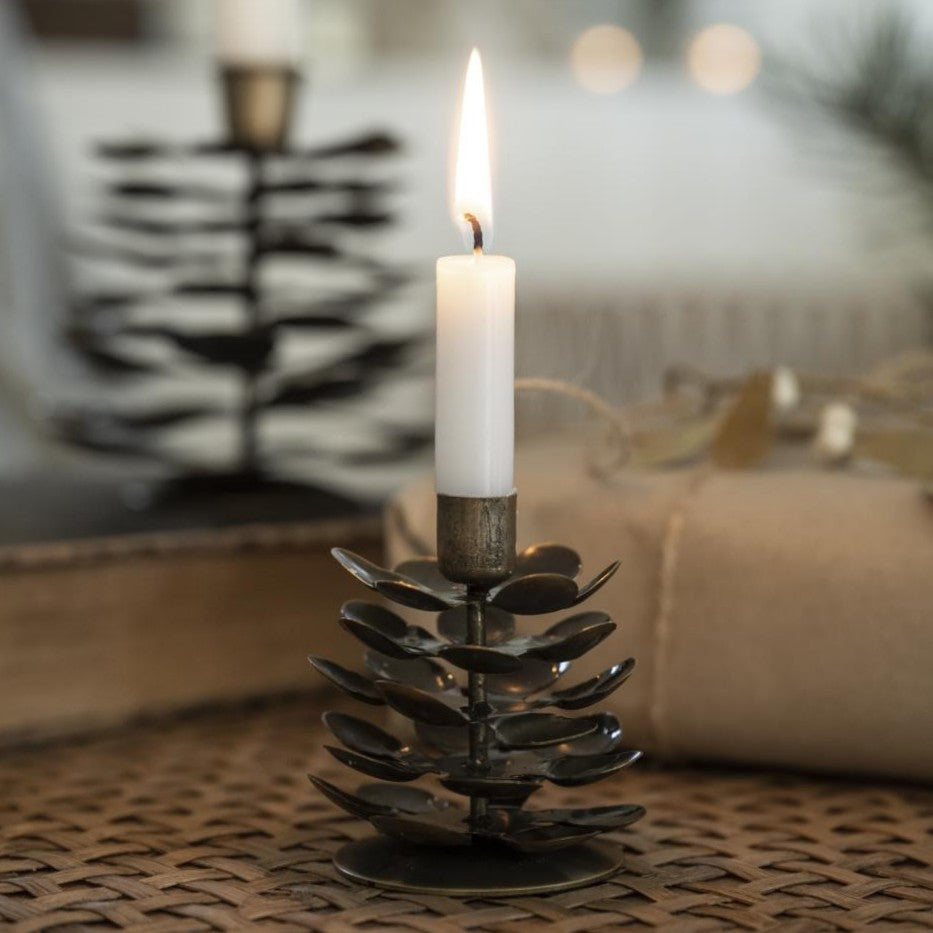 Brass Pine Cone Taper Candle Holder, perfect for Autumn and Christmas