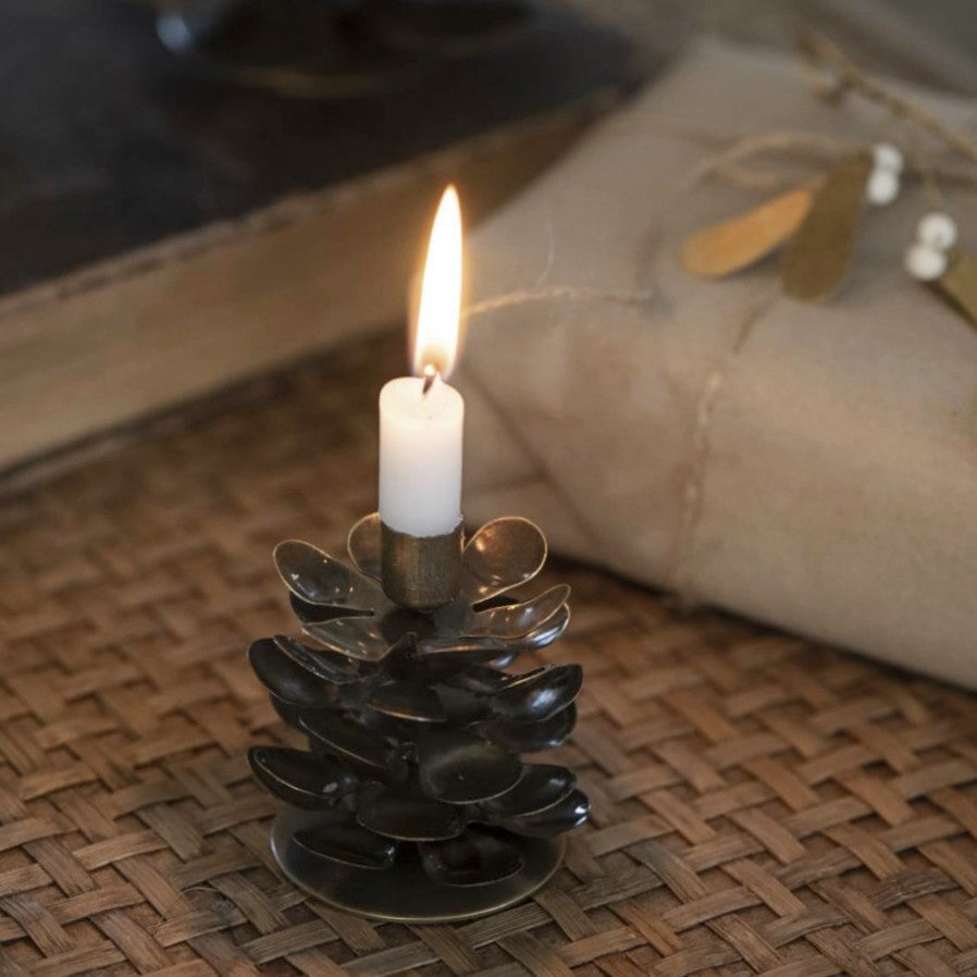 Brass Pine Cone Taper Candle Holder