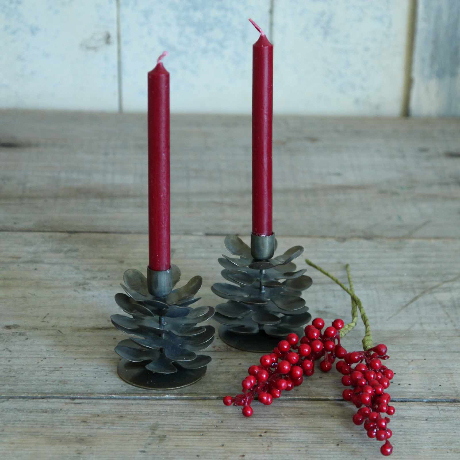 Brass Pine Cone Taper Candle Holder, Christmas candlestick