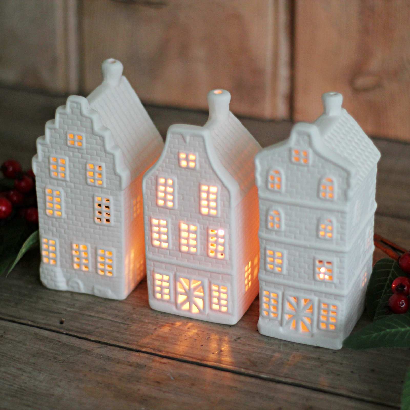 porcelain house tealight holder set of 3