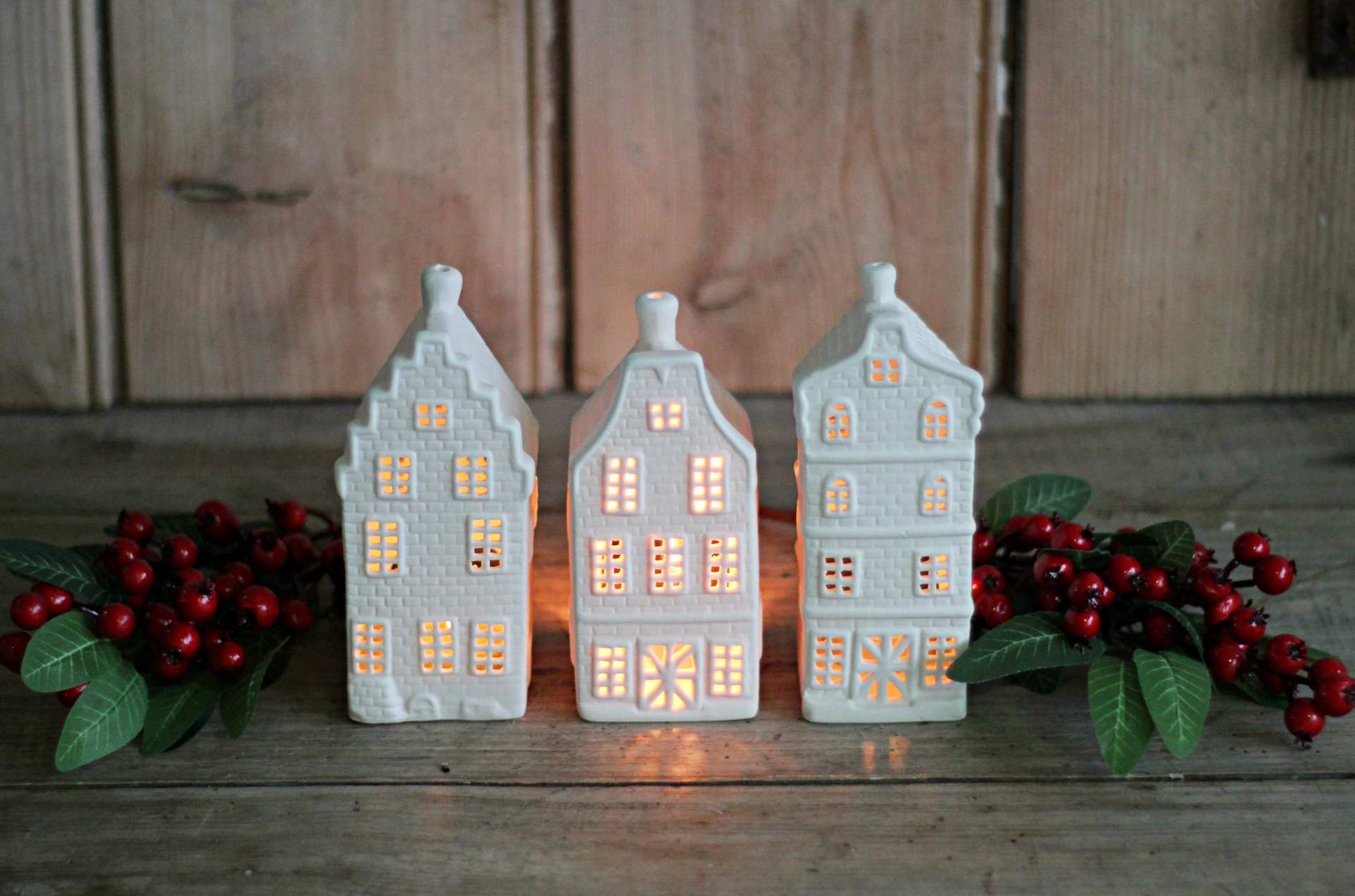 porcelain house tealight holder lit up