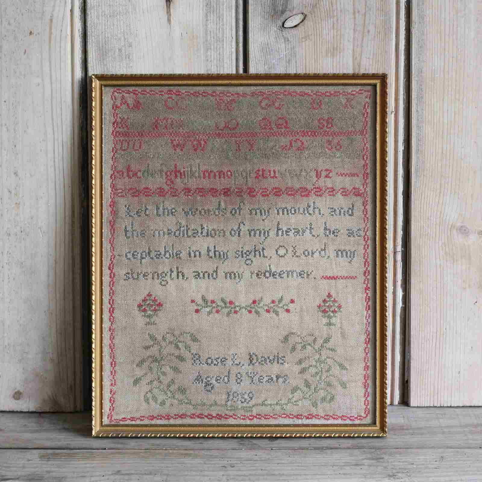 Vintage Framed Sampler  Dated 1859