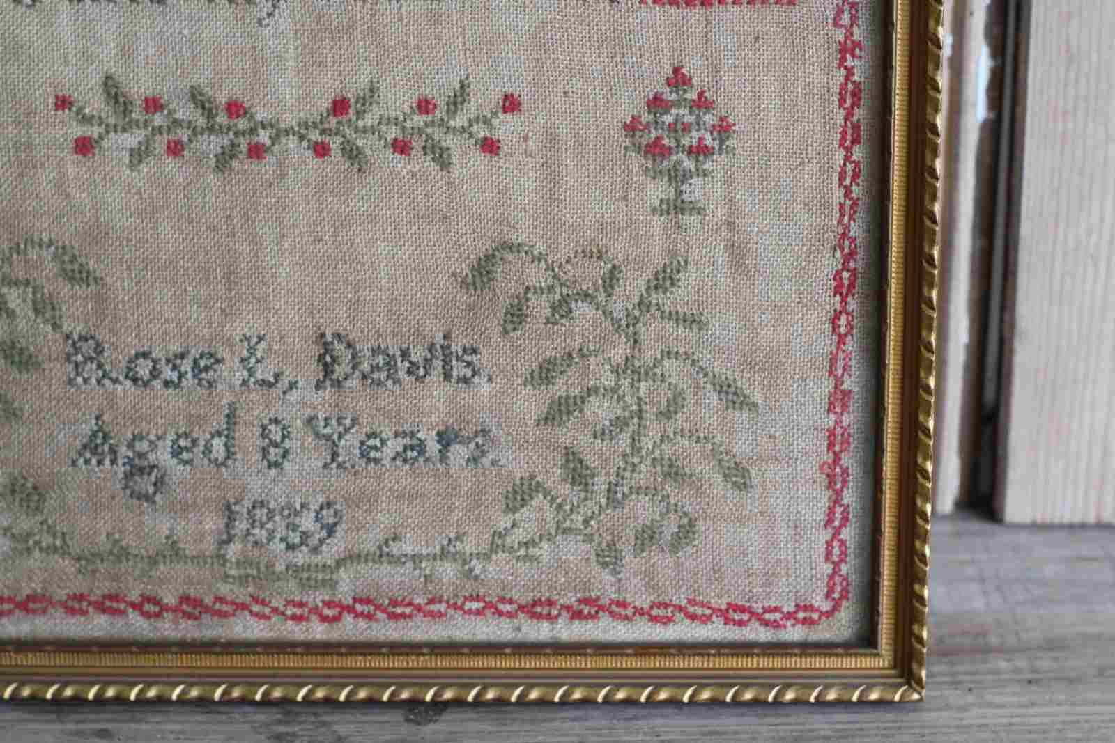 Vintage Framed Sampler  Dated 1859