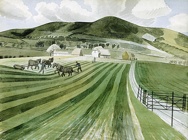 Vintage cards - Mount Caburn by Eric Ravilious detail